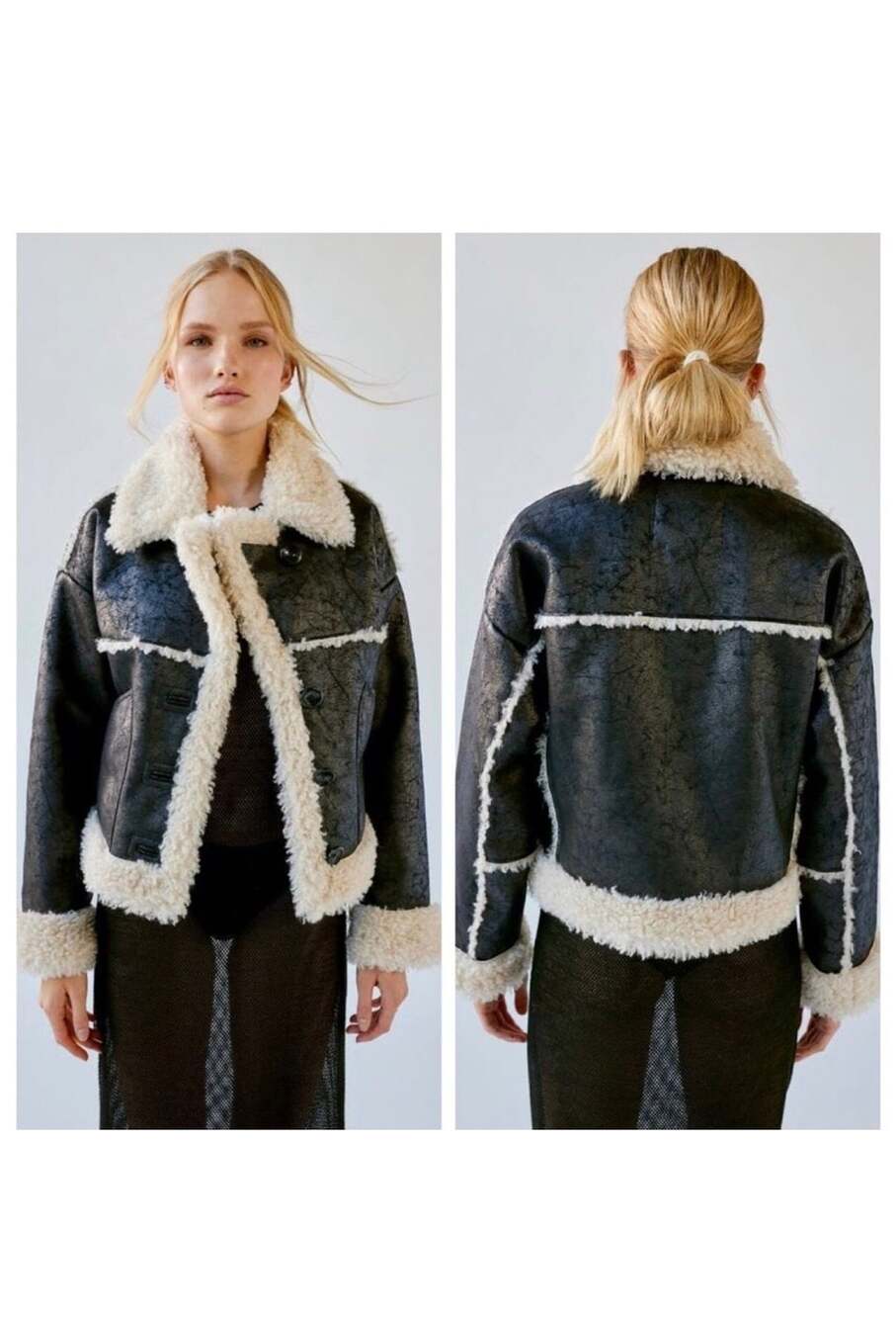 Urban Outfitters Faux Shearling Maria Crop Coat Black Large NWOT